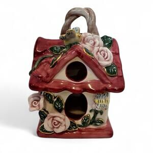 Russ Pink Cream Ceramic Birdhouse Butterfly’s Flowers